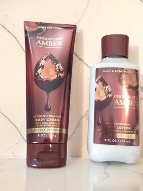 Bath & Body Works CHOCHOLATE AMBER Body Lotion & Body Cream (8 oz each) NWT